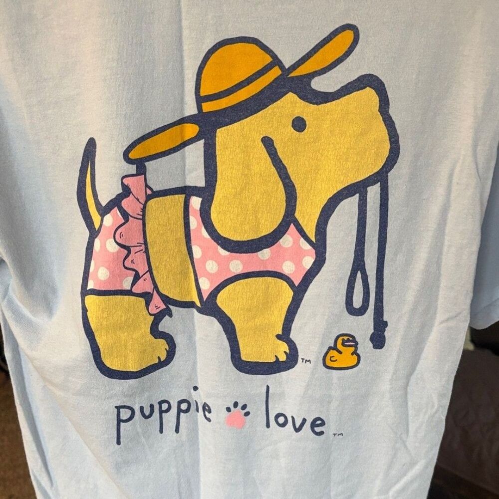 Puppies Love Light Blue Graphic T-Shirt SZM - Picture 4 of 5